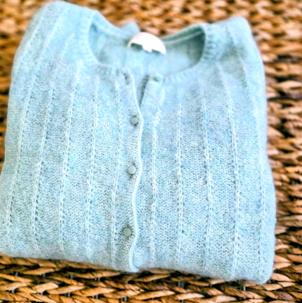 LA MAILLE SÉZANE Amance Fancy Knit Mohair Sea Green Mint Cardigan Large - Picture 5 of 13